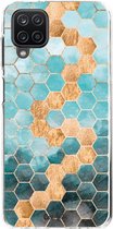 Casetastic Samsung Galaxy A12 (2021) Hoesje - Softcover Hoesje met Design - Honeycomb Art Blue Print