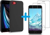 Hoesje Geschikt voor iPhone SE 2022 hoesje siliconen – backcover – met 2 Pack Screenprotector – Zwart