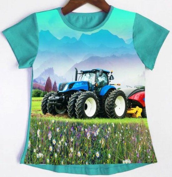 S&c t-shirt met tractor - meisjes - groen - maat 92 (2 jaar)