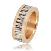 My Bendel - 8 mm brede ring - bicolor - Speelse roségouden ring met geweven zilverkleurige structuur - Met luxe cadeauverpakking