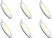 LED Downlight Slim 6 Pack - Inbouw Rond 15W - Warm Wit 2700K - Mat Wit Aluminium - Ø195mm