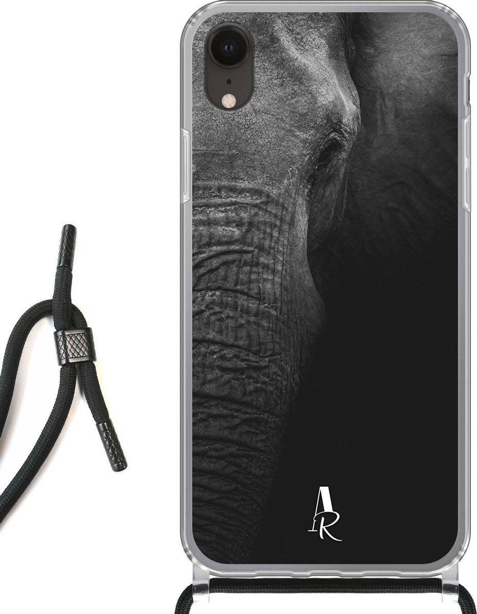 iPhone Xr hoesje met koord - Elephant Black and White