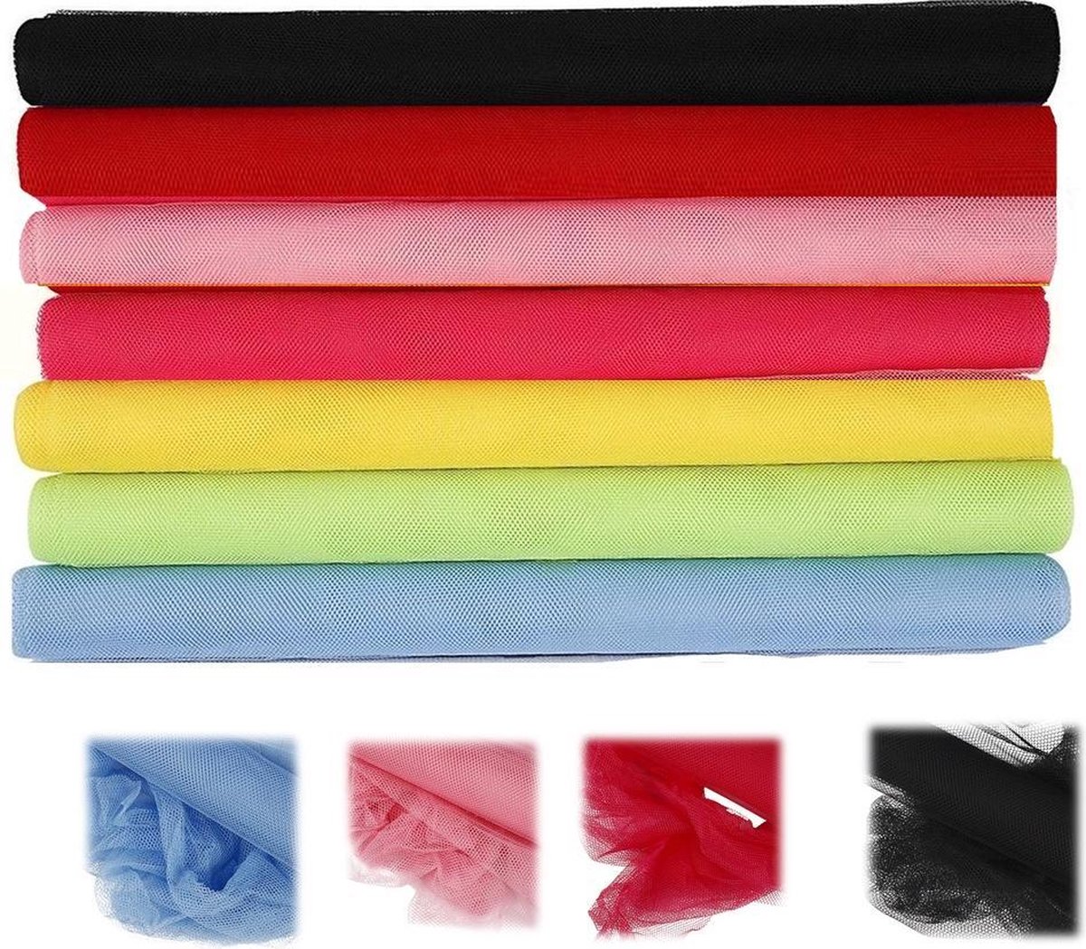 Creotime tulle stof - 6 rollen - Verschillende kleuren - Voordeel set - 500x50 Cm