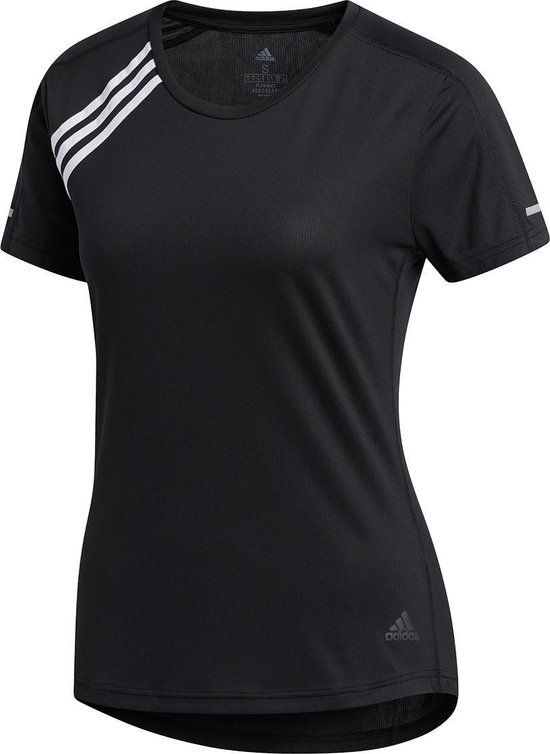 adidas - Run It Tee 3-Stripes - Hardloopshirt Dames - XS - Zwart | bol.com