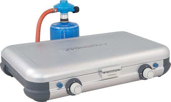 Campingaz Camping Kitchen 2 CV PZ Camping kooktoestel - 2 pits camping gas kooktoestel - 2x 2000 Watt - Piezo ontsteking - werkt op Campingaz CV470+ gascartouche - lichtgewicht camping kooktoestel 2 pits - voor 2 pannen van 24 cm - zilvergrijs van Merkloos — afbeelding 3
