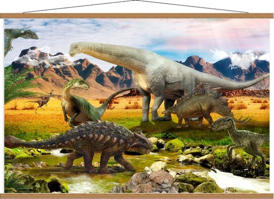 Schoolplaat – Landschap uit Tijd van de Dinosaurussen - 120x80cm Foto op Textielposter (Wanddecoratie op Schoolplaat)