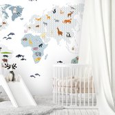 Muurstickers World Map animals - blue