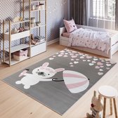 Tapiso Pinky Vloerkleed Speelkleed Woonkamer Slaapkamer Kinderkamer Babykamer Konijn Grijs Roze Design Interieur Hoogwaardig Kindertapijt Maat - 180 x 250 cm