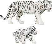 Plastic speelgoed figuren dieren setje witte tijgers familie van 2x stuks - Moeder en kind - 15 en 7 cm