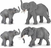 Plastic speelgoed figuren dieren setje olifanten familie van 4x stuks - Diverse formaten van 2x 10 cm(kids), 1x 15 cm en 1x 16 cm