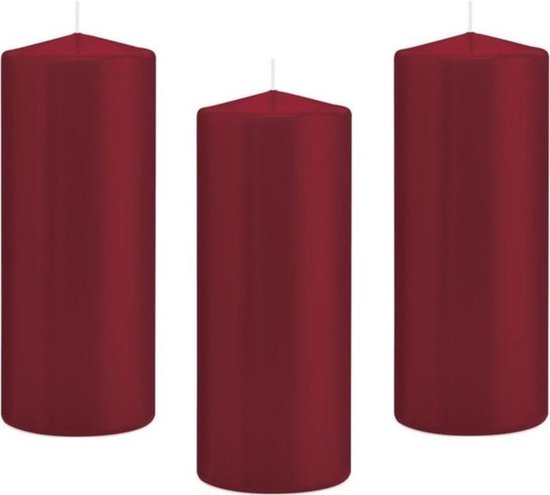 8x Bordeauxrode cilinderkaars/stompkaars 8 x 20 cm 119 branduren - Geurloze kaarsen - Woondecoraties
