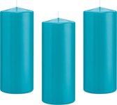 8x Turquoise blauwe cilinderkaarsen/stompkaarsen 8 x 20 cm 119 branduren - Geurloze kaarsen turkoois blauw - Stompkaarsen
