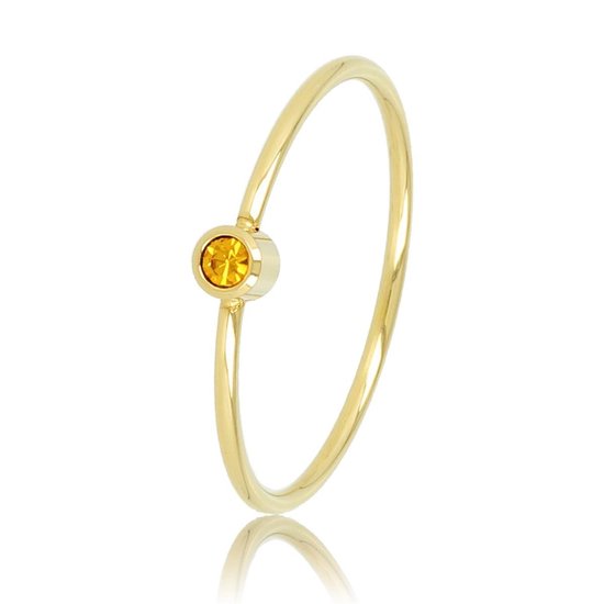 *My Bendel - Fijne ring goud met geel glassteen - Aanschuifring met gele glassteen, gemaakt van mooi blijvend edelstaal - Met luxe cadeauverpakking