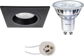 LED Spot Set - Pragmi Rodos Pro - GU10 Fitting - Inbouw Vierkant - Mat Zwart - 93mm - Philips - SceneSwitch 827 36D - 1.5W-5W - Warm Wit 2200K-2700K - Dimbaar
