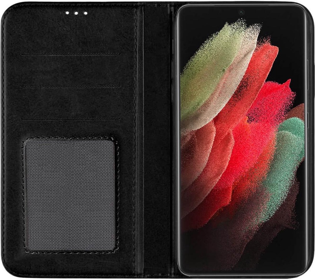 Telefoonglaasje Bookcase Geschikt voor Samsung Galaxy S21 Ultra - PU Leer - Zwart - Beschermhoes - Wallet - Cover