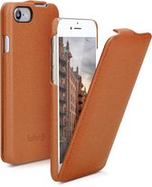 kalibri flip cover voor Apple iPhone SE (2022) / SE (2020) / 8 / 7 - ultradunne leren hoes voor smartphone - cognac