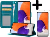 Samsung A72 Hoesje Book Case Met Screenprotector - Samsung Galaxy A72 Case Hoesje Wallet Cover - Samsung A72 Hoesje Met Screenprotector - Turquoise