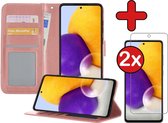 Samsung A72 Hoesje Book Case Met 2x Screenprotector - Samsung Galaxy A72 Hoesje Wallet Case Portemonnee Hoes Cover - rose Goud