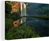 Canvas Schilderij Waterval in bos - 120x80 cm - Wanddecoratie