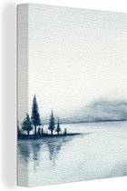 Canvas Schilderij Een illustratie van een meer in de mist - 30x40 cm - Wanddecoratie