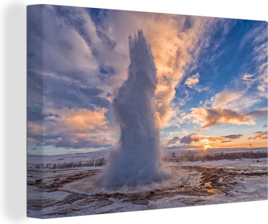 Foto: Canvas schilderij uitbarsting van strokkur geiser in ijsland 120x80 cm wanddecoratie