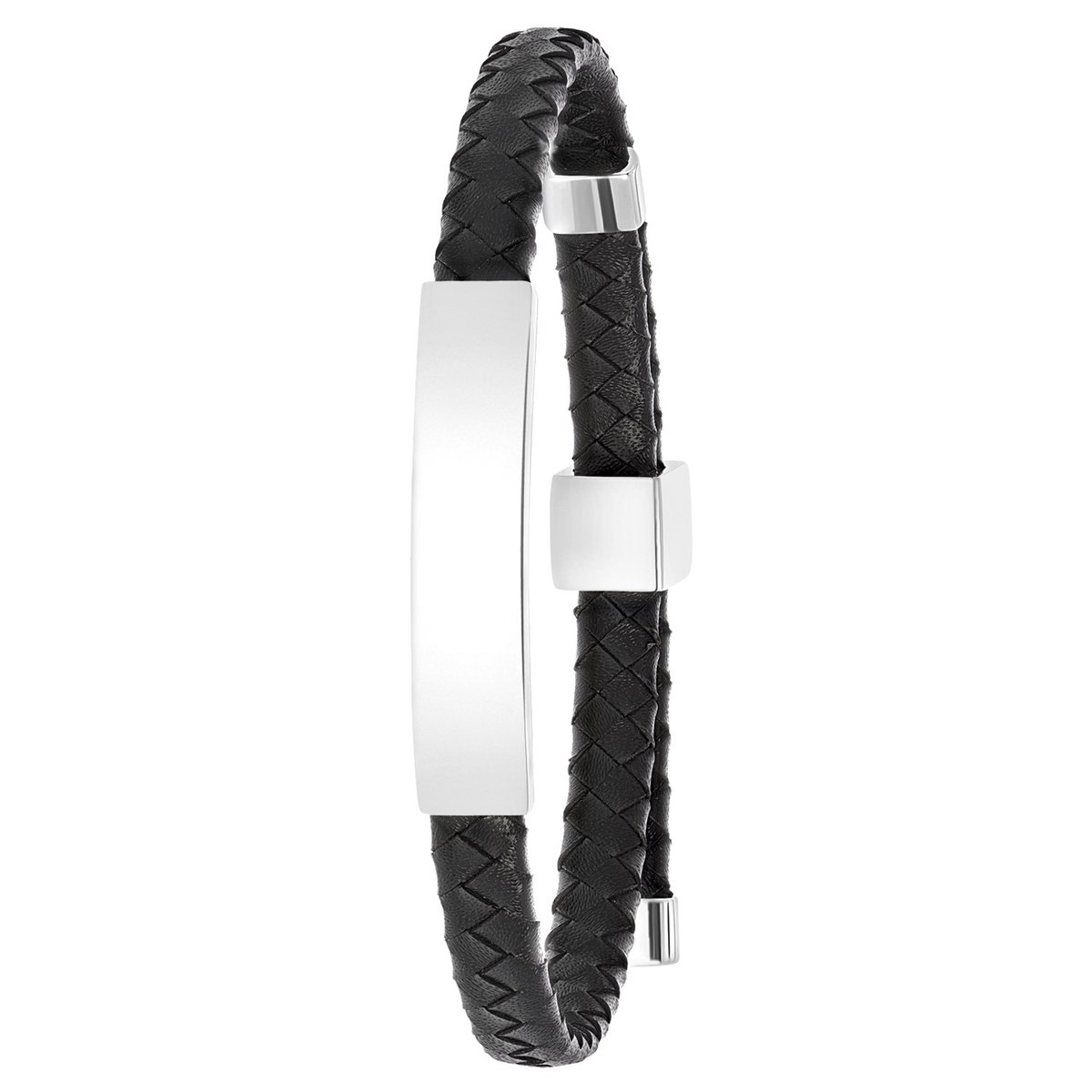 Lucardi Heren Armband zwart - Staal - Armband - Vaderdag Cadeautje - 26 cm - Zilverkleurig