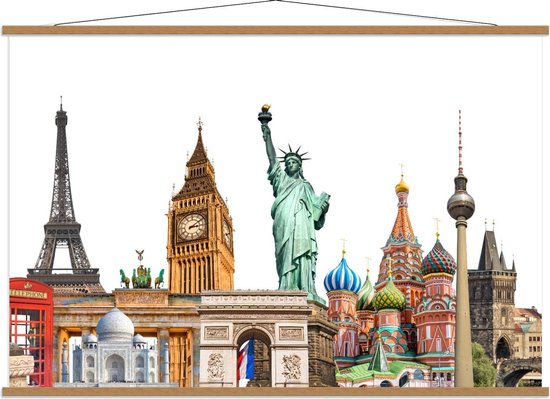 Schoolplaat – Bezienswaardigheden over de Wereld - 150x100cm Foto op Textielposter (Wanddecoratie op Schoolplaat)