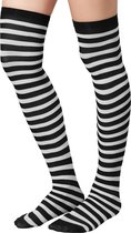 dressforfun - Gestreepte overknee-kousen zwart-wit - verkleedkleding kostuum halloween verkleden feestkleding carnavalskleding carnaval feestkledij partykleding - 303444