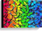 Canvas  - Regenboogkleurige Vlinders - 40x30cm Foto op Canvas Schilderij (Wanddecoratie op Canvas)