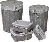 Set van 5 manden â€“ Wasmand â€“ Rechthoekige Opbergmandjes â€“ Grijs â€“ Linnen â€“ Voor in de Kledingkast â€“ Badkamer â€“ Lade en Kast Organizer â€“ Papiermandjes â€“ Paper Basket â€“ Natuurlijke look â€“ Natuurlijk materiaal