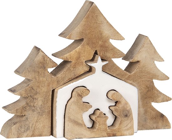 Post Kanon Onrecht Clayre & Eef Kerstdecoratie Kerststal 13*3*17 cm Bruin, Wit Hout Decoratief  Figuur... | bol.com