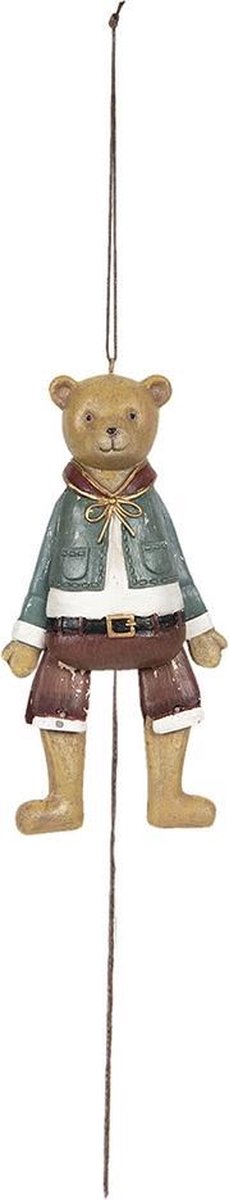 Clayre & Eef Kersthanger Beer 8x4x17 cm Bruin Groen Kunststof Kerstbal Kersversiering Kerstboomversiering