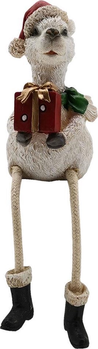 Clayre & Eef Beeld  Alpaca 8x7x11 cm Wit Kunststof Kerstdecoratie beeld decoratie  Decoratieve Accessoires