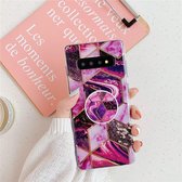 Voor Galaxy S10 Plus Plating Kleurrijk geometrisch patroon MozaÃ¯ek Marmer TPU Mobiele telefoonhoes met inklapbare beugel (Magenta PF5)