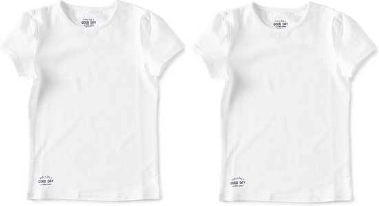 Little Label | T-shirt fille - 2 pièces - modèle basique | Blanc | taille 134-140 | coton biologique doux