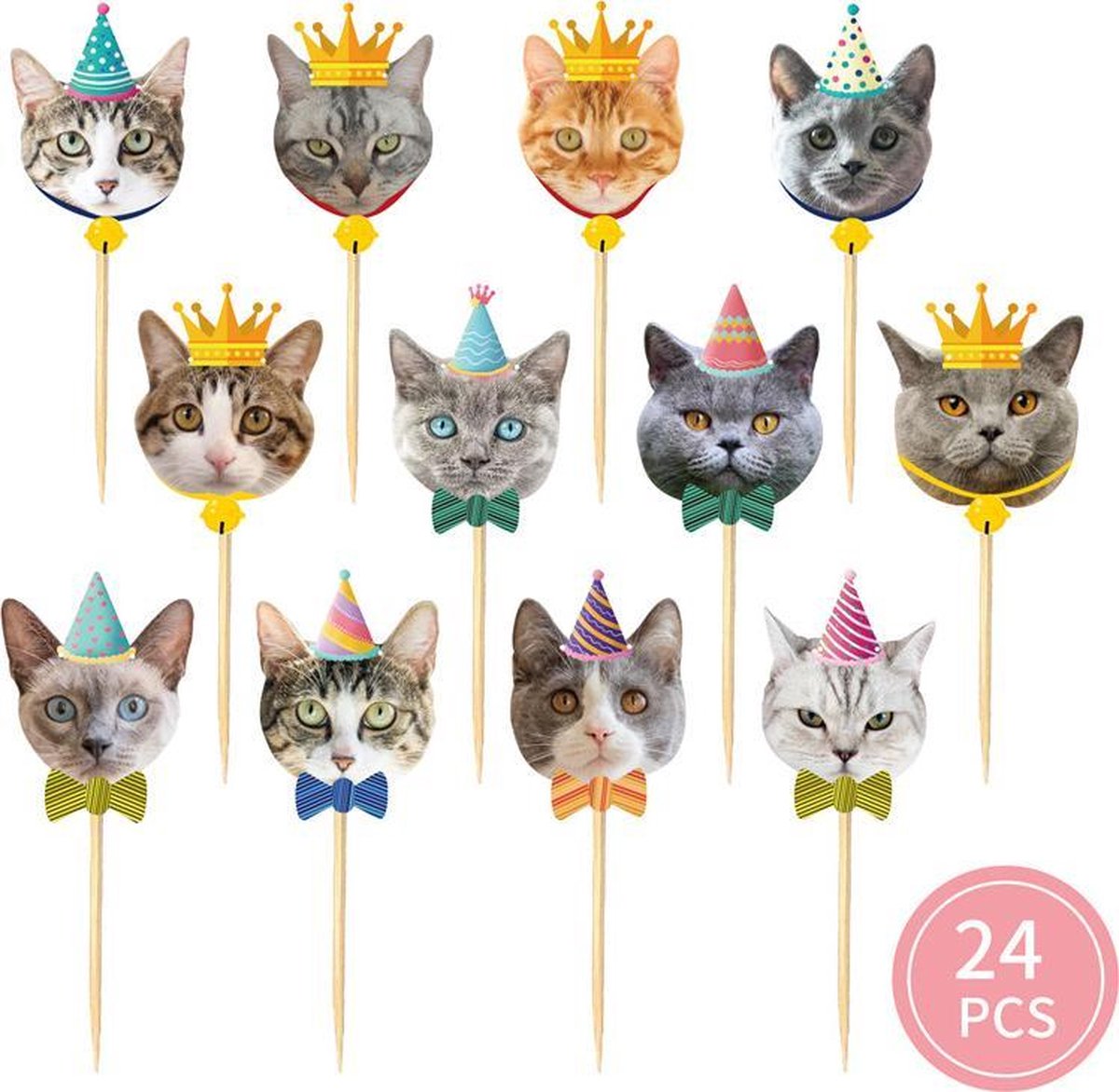 24 delig cup cake/fruit prikkers Thema kat/poes voor decoreren van
