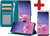 Samsung S10 Hoesje Book Case Met Screenprotector - Samsung Galaxy S10 Hoesje Wallet Case Portemonnee Hoes Cover - Turquoise