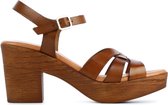 Mace Sandalen Dames / Damesschoenen - Leer   - Plateauhak hoogte  8 cm - M1067 - Cognac - Maat 40