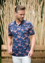 GCM Heren poloshirt navy print - maat XL