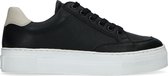 Manfield - Dames - Zwarte leren platform sneakers met detail - Maat 38