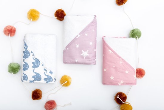 Little Hibboux Star badcape wit/roze 75x75 sterren van Hibboux — afbeelding 2