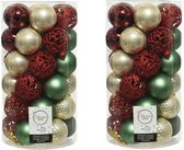 74x stuks kunststof kerstballen parel/donkerrood/donkergroen/saliegroen 6 cm - mat/glans/glitter - Onbreekbare plastic kerstballen