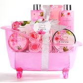 Verjaardag cadeau vrouw - Geschenkset in roze badkuip - Cherry Blossom & Jasmine - Kado vrouwen, moeder, vriendin, zus, oma, mama