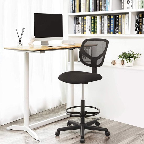 Bureaustoel, ergonomische werkkruk, zithoogte 51,5-71,5 cm, hoge werkstoel met verstelbare voetenring, draagvermogen 120 kg, zwart OBN15BK