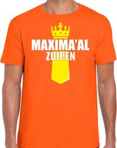 Koningsdag t-shirt Queen Maximaal zuipen met kroontje oranje - heren - Kingsday outfit / kleding / shirt M