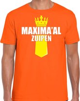 Koningsdag t-shirt Queen Maximaal zuipen met kroontje oranje - heren - Kingsday outfit / kleding / shirt XXL