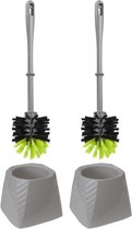 Set van 2x stuks kunststof wc-borstels/toiletborstels met houders grijs/groen 37.5 cm - Toiletgarnituur