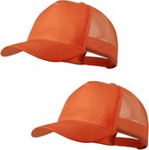 2x stuks oranje mesh baseballcap voor volwassenen. Oranje/Holland thema petjes. Koningsdag of Nederland fans supporters