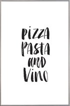 JUNIQE - Poster met kunststof lijst Pizza Pasta And Vino -40x60 /Wit &