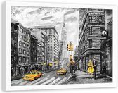 Foto in frame , Taxi's van New York ,120x80cm , Zwart wit geel , wanddecoratie